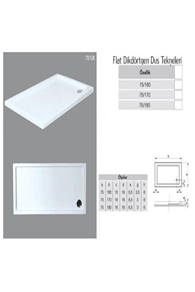 Genel Markalar Dikdörtgen Flat Duş Teknesi 80 X 90 H:5 Cm