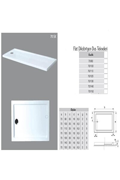 Genel Markalar Dikdörtgen Flat Duş Teknesi 80 X 90 H:5 Cm