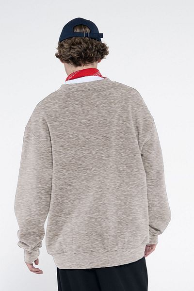 Friday Offset Fast Men's Gray Melange Crew Neck Extra Oversize Sweatshirt - Raised 3 Thread