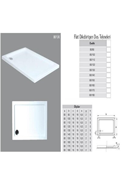 Genel Markalar Dikdörtgen Flat Duş Teknesi 80 X 90 H:5 Cm