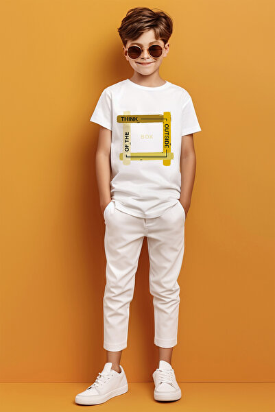 MYADA تي شيرت للأولاد مطبوع بتفاصيل إطار