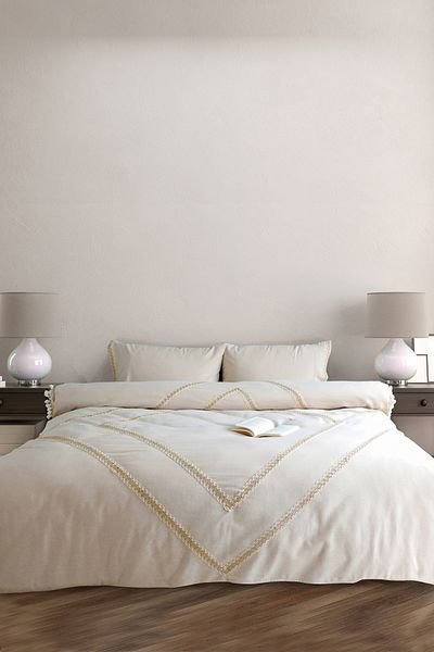 NDC HOME Σετ Παπλωματοθήκης BATTAL Oversize Ακατέργαστο Λινό Γιούτα Δαντέλα