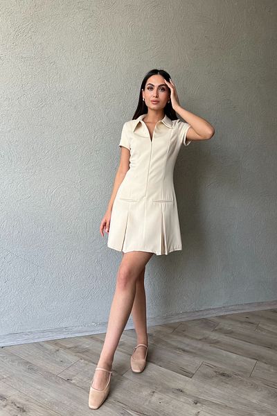 Seda Yalçın Atelier Beige Zippered Front Pocket Detailed Shirt Collar Dress