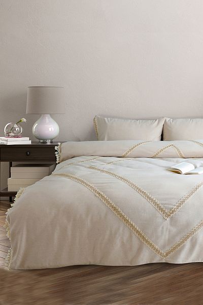 NDC HOME Σετ Παπλωματοθήκης BATTAL Oversize Ακατέργαστο Λινό Γιούτα Δαντέλα
