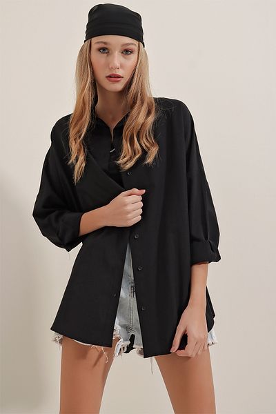 Bigdart Schwarzes Oversize-Lang-Basic-Shirt für Damen 3900