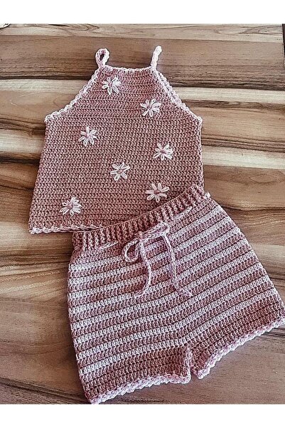 Sistaful El Örgüsü Kız Çocuk Bebek Bluz Şort 2'li Takım