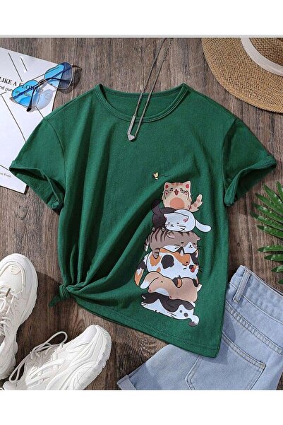 MORNİNG KİDS Tricou pentru copii cu imprimeu Nefti Green Naughty Cats
