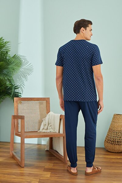 Sevim Ανδρικό κοντομάνικο μπλε μπλέ κοστούμι πιτζάμα C9T7N49