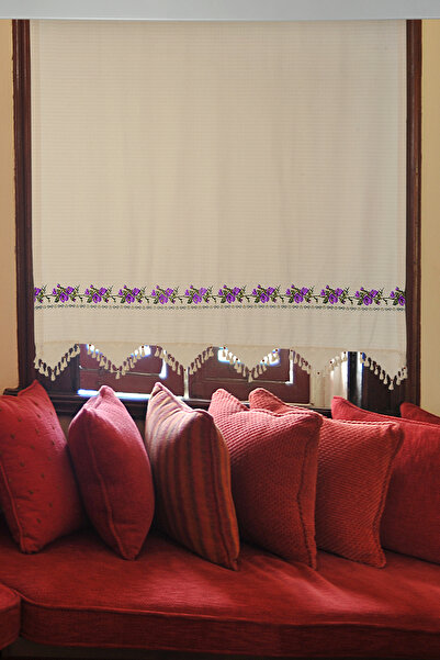 VANESSA PERDE %100 Pamuk Buldan Perdesi Mor Kanaviçe Yıkanmış Yumuşatılmış Ku...