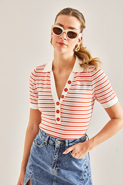 Bianco Lucci Dámská pletená halenka s pruhovaným límcem a dřeňem -20246074