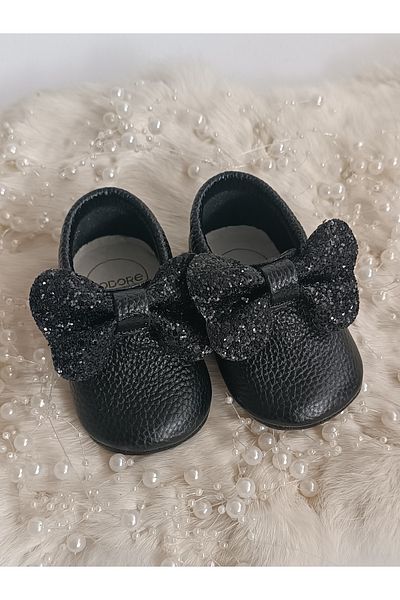 Hodore Sofia Black Genuine Leather Baby Moccasins