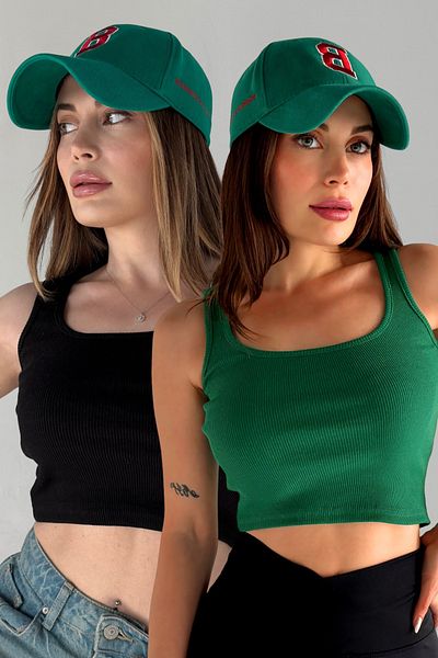 MODAGEN Women's 2-Pack Black-Green Sports Strap Crop