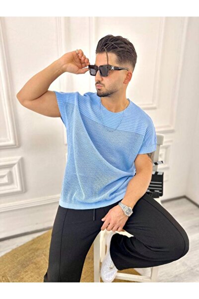 elkumoda T-Shirt Breathable Anti-Sweat Knitted Cotton Mesh T-Shirt