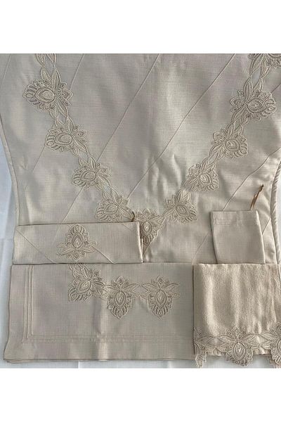 Vinezza Home Collection VINEZZA HOME COLLECTION - 5 Piece Linen Dowry French Guipure Prayer Rug Set Bundle Set