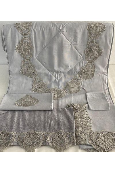 Vinezza Home Collection VINEZZA HOME COLLECTION - 5 Piece Linen Dowry French Guipure Prayer Rug Set Bundle Set