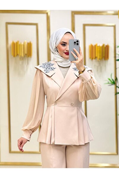 moda4b kadın tesettür 2 Parça, Dabıl kumaş n-05117_bej