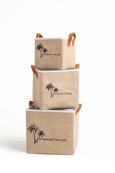 Art Bee Set of 3 Jute In-Cabinet Organizer Jewelry, Makeup, Bathroom, Office Organizer Storage Box