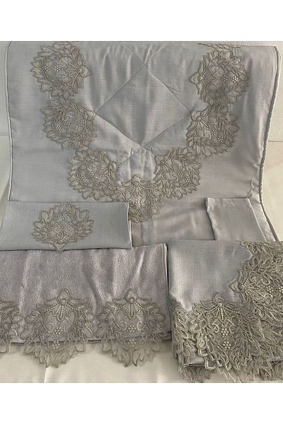 Vinezza Home Collection 5 Piece Vi̇nezza Home Dowry Set - French Guipure Prayer Rug Set