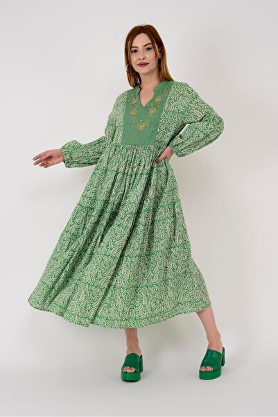 Hazinedan ΓΥΝΑΙΚΕΙΟ ΑΥΘΕΝΤΙΚΟ ΦΟΡΕΜΑ ΜΕ ΚΕΝΤΗΜΕΝΟ ΜΑΚΡΥΜΑΝΙΚΟ ΜΕ ΧΑΝΤΡΕΣ ΜΕ Λ...