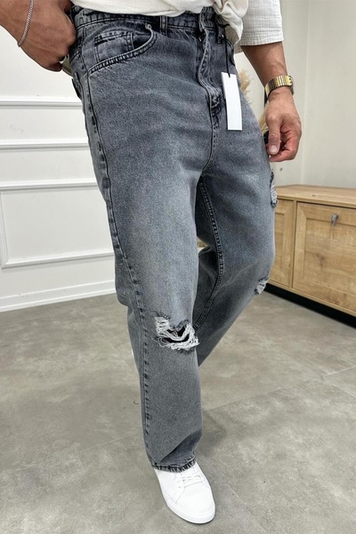 MADZEYMODA Relax Baggy Loose Fit Ripped Detailed Smoked Jean Jeans