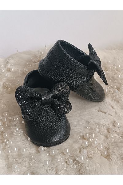 Hodore Sofia Black Genuine Leather Baby Moccasins