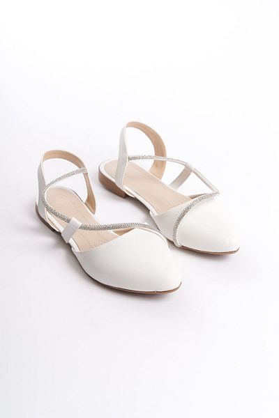 BZ Moda AUBREY Balerina de damă cu talpă confortabilă, ortopedică elastică, cu detalii de piatră, KT White