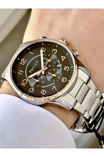 Ferrucci Men's metal band wrist watch with calendar