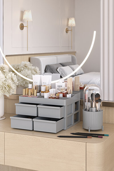 Pufwin Home Alpha Multi-Purpose Makeup Jewelry Brush Holder Bathroom Cosmetic Organizer Storage Box Organizer Set of 2