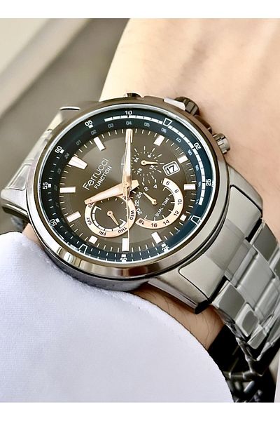 Ferrucci Men's Multifunctional Metal Band Wristwatch