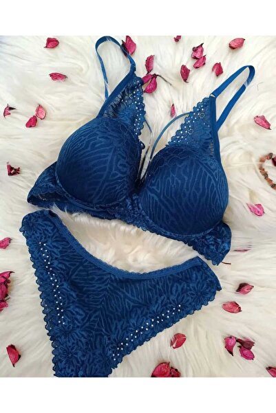 PATRON Butterfly Strap Jewelled Padded Underwire Lace Embroidered Set