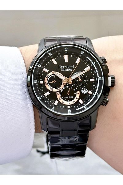 Ferrucci Men's Multifunctional Metal Band Wristwatch