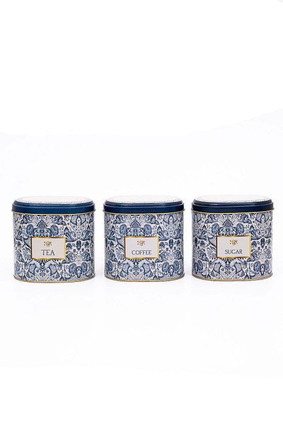 EVLE Erb07t6 Oval Metal Storage Container Set of 3, Azulejos