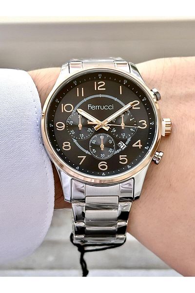 Ferrucci Men's metal band wrist watch with calendar