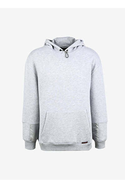 Black On Black Kapüşon Yaka Düz Gri Melanj Erkek Eşofman Üstü B3WM-SWT82