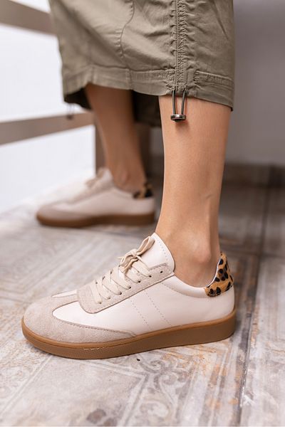 ANGELİNA JONES Tenis de damă Stepy, bej, cu garnitură leopard
