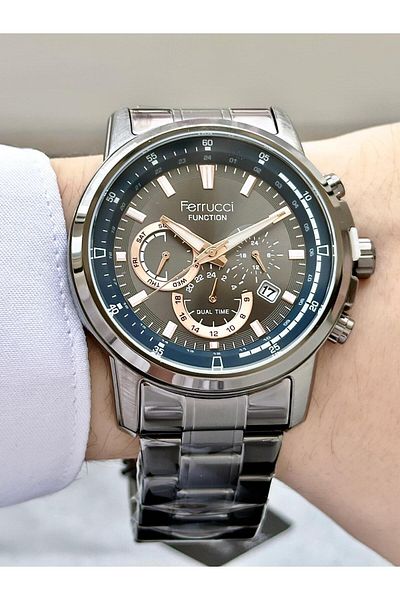 Ferrucci Men's Multifunctional Metal Band Wristwatch