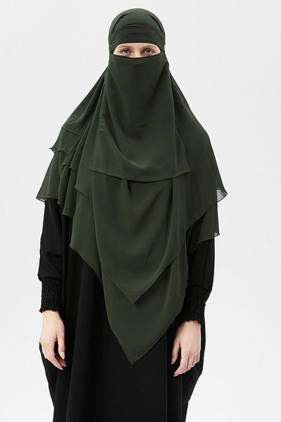 Altobeh Ready Practical Chiffon Triple Layer with Veil Triangle Hajj Umrah Shawl Souffle Hijab Nikap Khaki