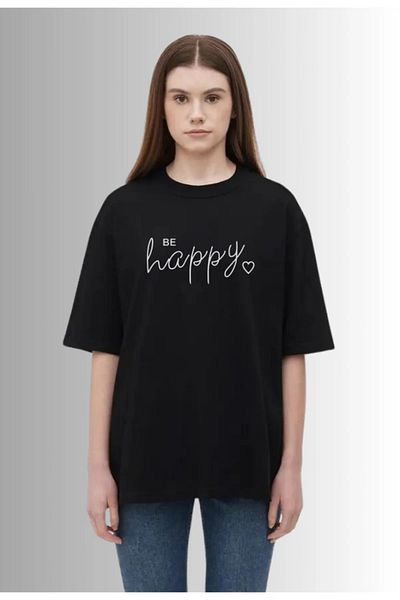 Pink Sky be happy Printed Oversize T-shirt