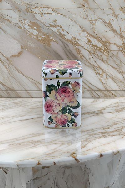EVLE Ef022-v0 Llc Rose Patterned Square Metal Storage Container 11x11 Cm