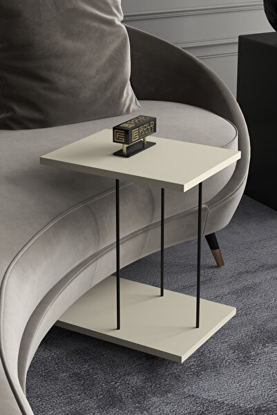 GOLDFALEZ Yan Sehpa Tekerlekli Servis Sehpası Hnd Dikdörtgen Krem