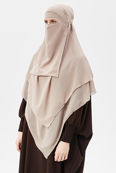 Altobeh Έτοιμο πρακτικό σιφόν τριών στρώσεων με πέπλο τριγωνικό σάλι Hajj Umrah Sufle Hijab Nikap Sand Beige