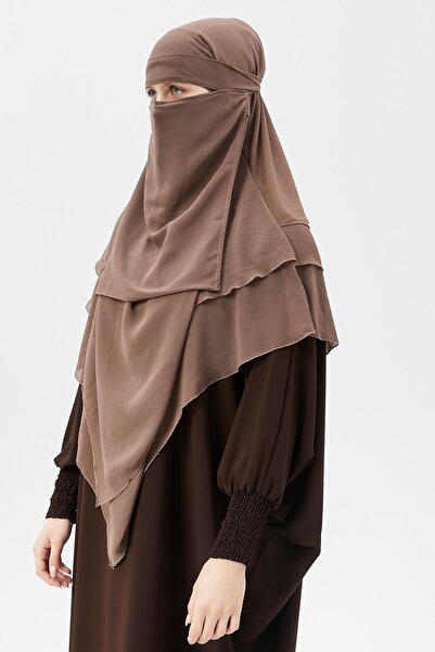 Altobeh Έτοιμο πρακτικό σιφόν τριών στρώσεων με πέπλο τριγωνικό Hajj Umrah Shawl Souffle Hijab Nikap Dark Mink