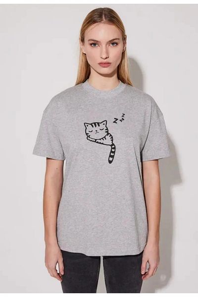 Modern Moda Oversize Cat Printed Cotton T-Shirt - Sleepy Trend Fashion