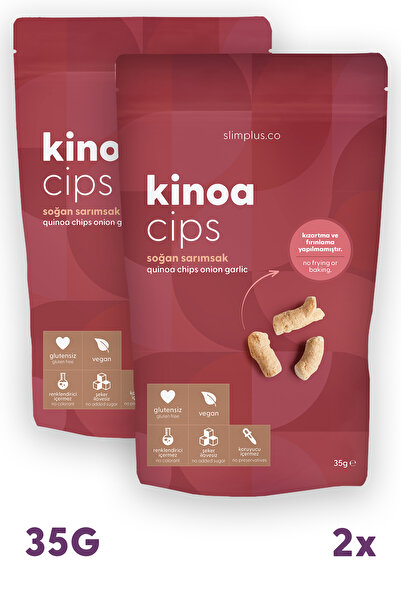 slimplus 2 Paket 35G Glutensiz Vegan Yağsız Soğan Sarımsak Kinoa Cipsi