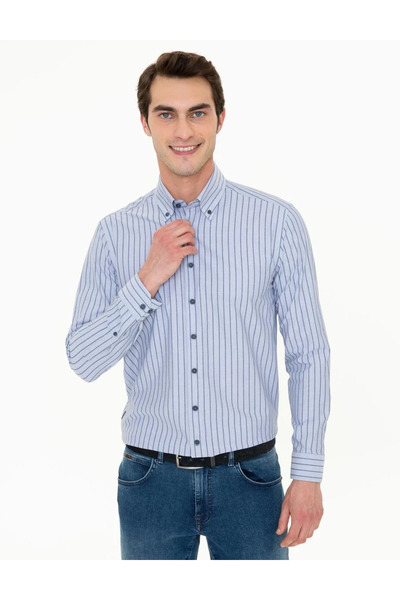 Pierre Cardin Синя сорочка Slim Fit з довгими рукавами