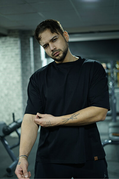 Oxlade Tricou oversize relaxat pentru bărbați, negru, solid, de înaltă calita...