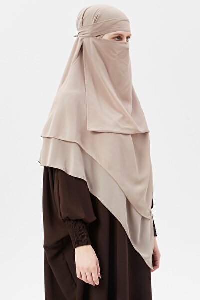 Altobeh Έτοιμο πρακτικό σιφόν τριών στρώσεων με πέπλο τριγωνικό σάλι Hajj Umrah Sufle Hijab Nikap Sand Beige