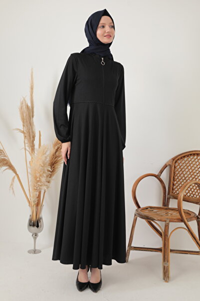 Transacoustic Siyah Mevlana Tesettür Namaz Elbisesi Ferace