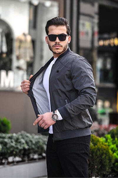 ixir Εποχιακό ανδρικό παλτό Anthracite με λεπτομέρεια στο στήθος