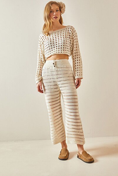 XHAN Beige Openwork & Perforated & Lined Loose Trousers 5YXK5-48246-25